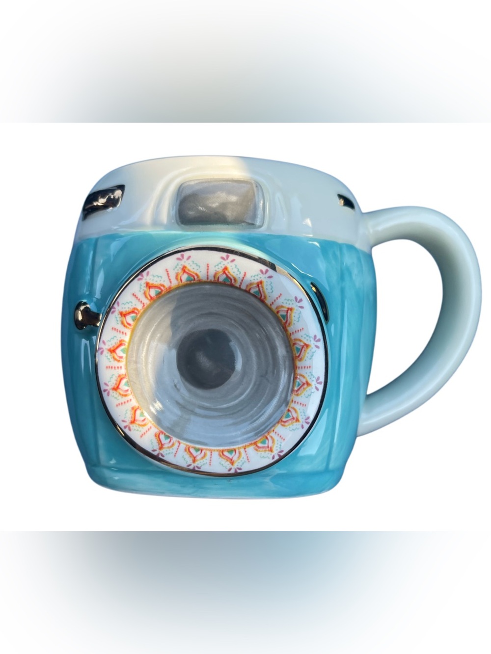 Natural Life Camera Photographer Coffee Tea Mug Folk Art Blue White 16oz